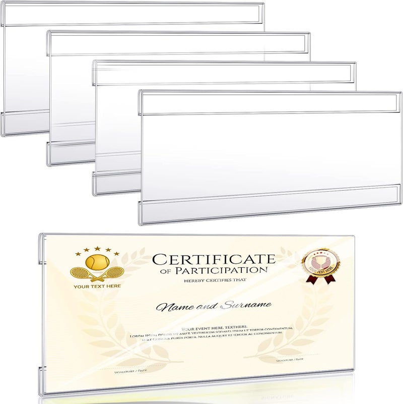 Kathfly 4 Pcs Business License Frame Clear Business Certificate Holder 10 x 4 Inch Acrylic Wall Mount Holder with Tape for Document Office Menu Display No Drilling - Image 1