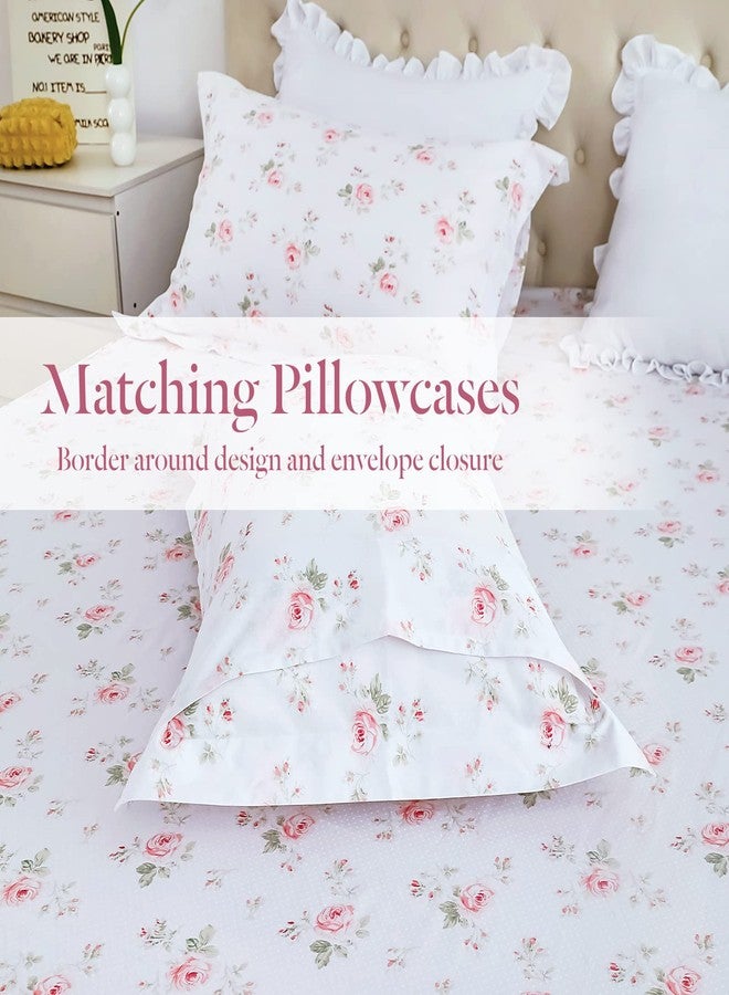 Lady Ann 100% Cotton Floral King Size Sheets Set Deep Pockets, Shabby Vintage Chic Printed Bed Sheets Rose Flower Pattern Cotton King Bedding 4-Piece Breathable Botanical Sheets - Image 5