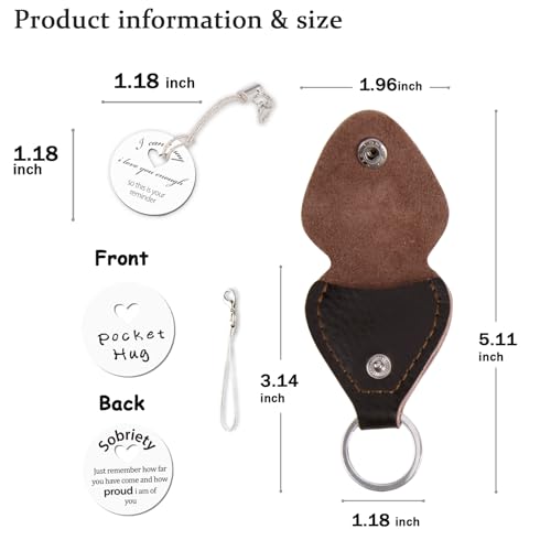 Qunrwe Pocket Hug Token,Long Distance Gifts Keepsake,Double Sided Inspirational Thinking of you Gift with Leather Keychain (Circle-Sobriety) - Image 2