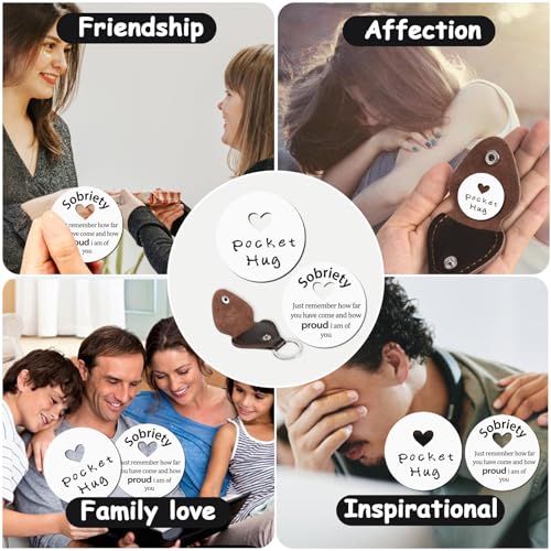 Qunrwe Pocket Hug Token,Long Distance Gifts Keepsake,Double Sided Inspirational Thinking of you Gift with Leather Keychain (Circle-Sobriety) - Image 5
