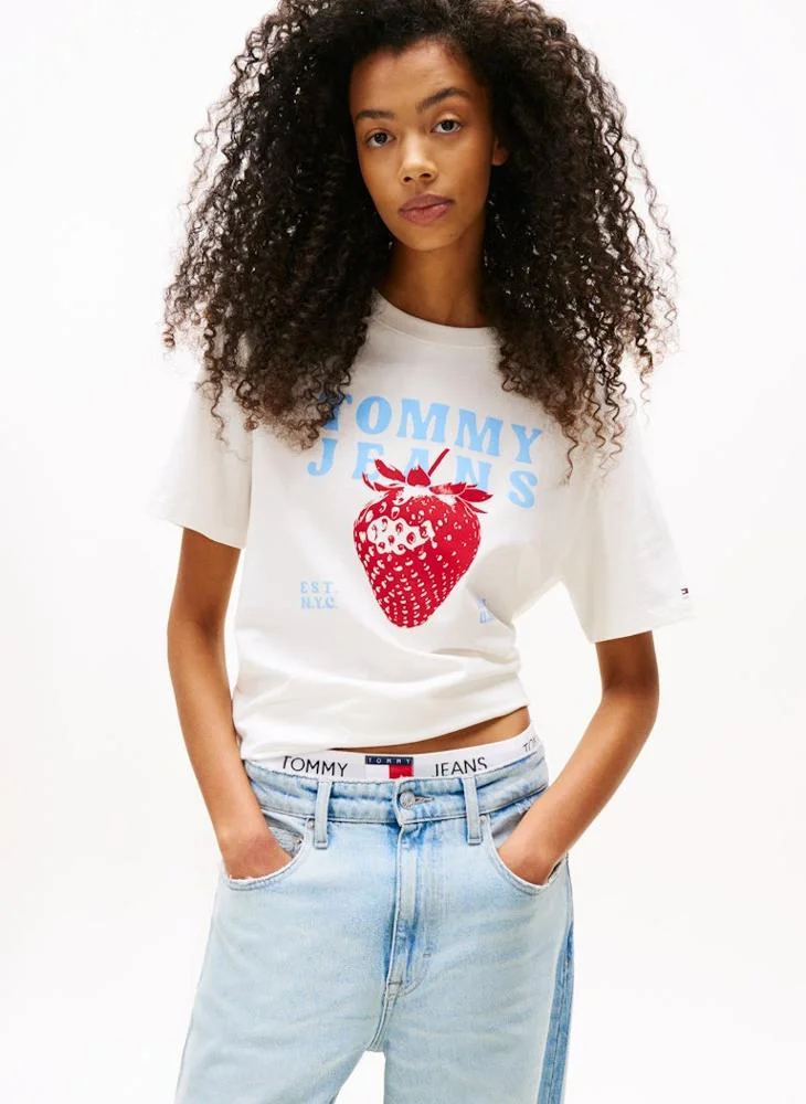 تومي جينز Strawberry Printed Crew Neck T-Shirt