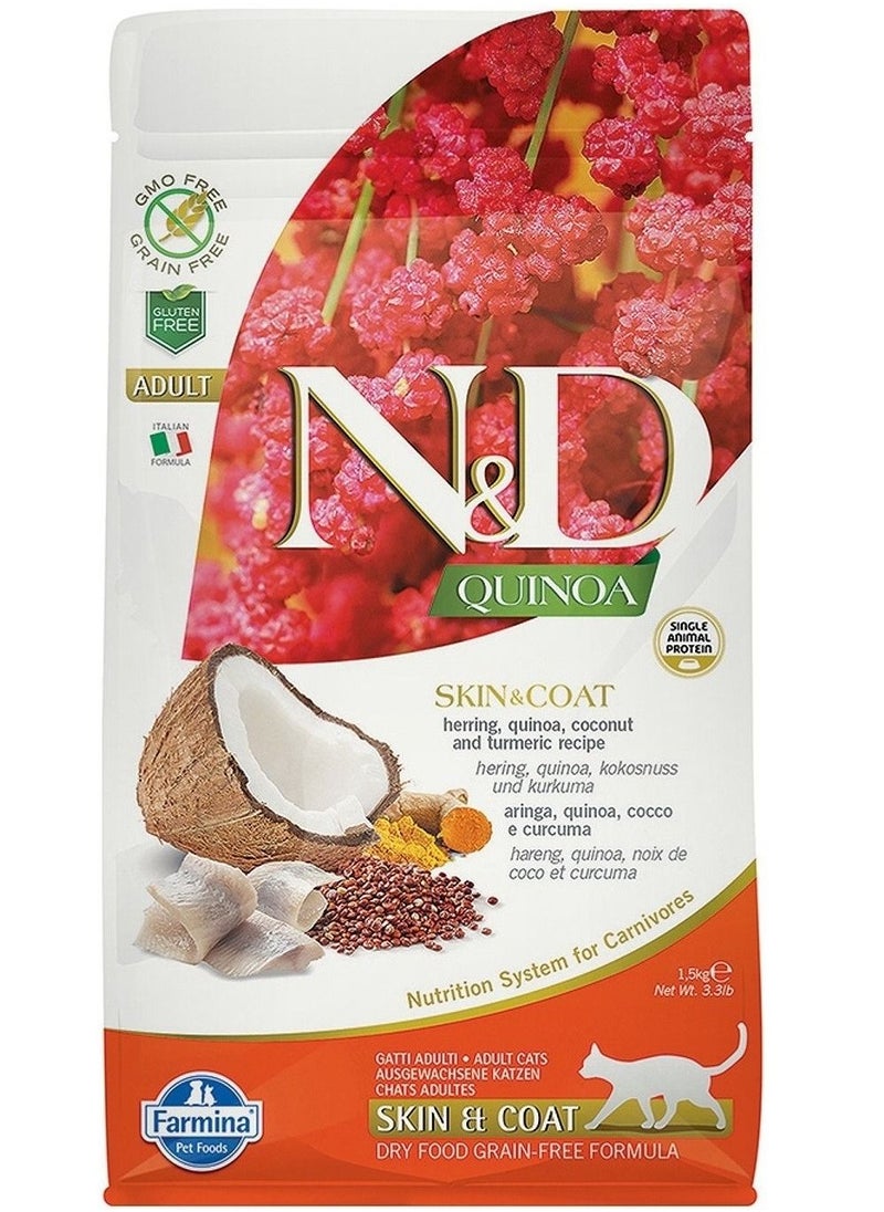 Farmina Quinoa Skin & Coat Herring, Quinoa, Coconut and Turmeric Recipe Adult Cat Food 1.5 kg 