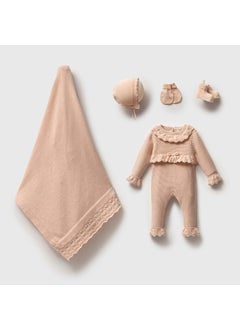 Girl 0-3 Months Linked Openwork 5 Piece Set Beige