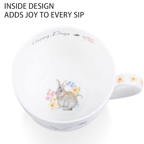 MFoffice 20 oz Easter Bunny Coffee Hug Mug, Spring Flowers & "Happy Days" Slogan, Premium Bone China Cute Rabbit Mug, Perfect Birthday and Holiday Gift for Women, Designed in England by Harvest Green Studio - Image 5
