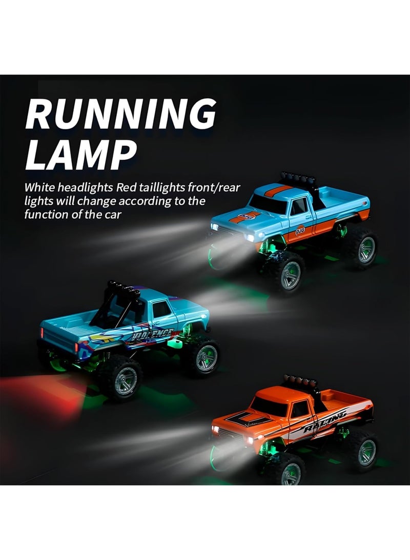 SYOSI Mini RC Truck, 1:64 Scale Remote Control Monster Truck for Kids and Adults, Alloy Off Road Vehicle with LED Lights, 2.4GHz High Speed RC Car with Adjustable Steering, Indoor Outdoor Play, Red 1 Pack - Image 3