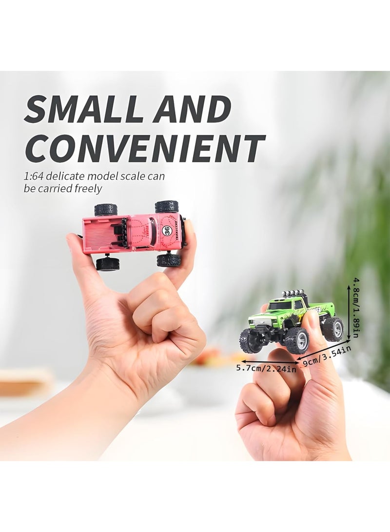 SYOSI Mini RC Truck, 1:64 Scale Remote Control Monster Truck for Kids and Adults, Alloy Off Road Vehicle with LED Lights, 2.4GHz High Speed RC Car with Adjustable Steering, Indoor Outdoor Play, Red 1 Pack - Image 5