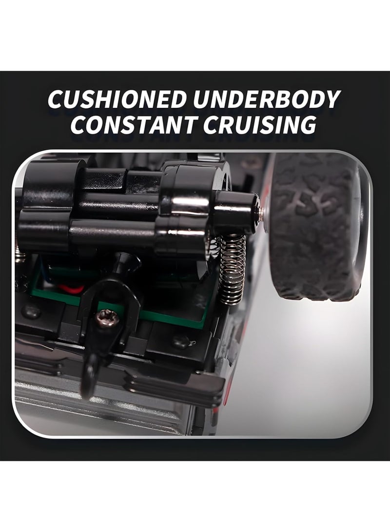 SYOSI Mini RC Truck, 1:64 Scale Remote Control Monster Truck for Kids and Adults, Alloy Off Road Vehicle with LED Lights, 2.4GHz High Speed RC Car with Adjustable Steering, Indoor Outdoor Play, Red 1 Pack - Image 4