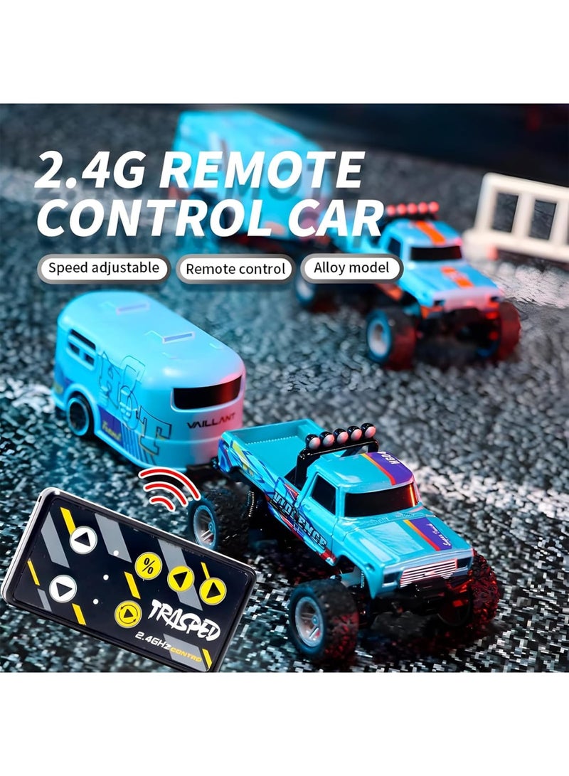 SYOSI Mini RC Truck, 1:64 Scale Remote Control Monster Truck for Kids and Adults, Alloy Off Road Vehicle with LED Lights, 2.4GHz High Speed RC Car with Adjustable Steering, Indoor Outdoor Play, Red 1 Pack - Image 2