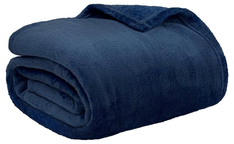 BSB HOME® 220 GSM Premium Plush Double Blanket for Bed, Sofa, Couch, Travel and Camping AC Blanket | 220x230 cm | Blue | SOLID POLO BLANKET - Image 1