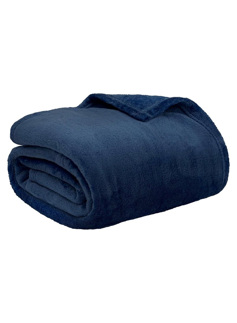 BSB HOME BSB HOME® 220 GSM Premium Plush Double Blanket for Bed, Sofa, Couch, Travel and Camping AC Blanket | 220x230 cm | Blue | SOLID POLO BLANKET  - Image 1