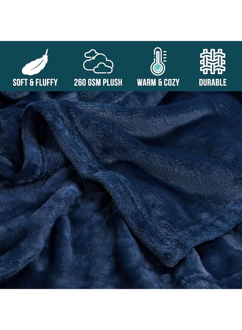 BSB HOME BSB HOME® 220 GSM Premium Plush Double Blanket for Bed, Sofa, Couch, Travel and Camping AC Blanket | 220x230 cm | Blue | SOLID POLO BLANKET  - Image 5