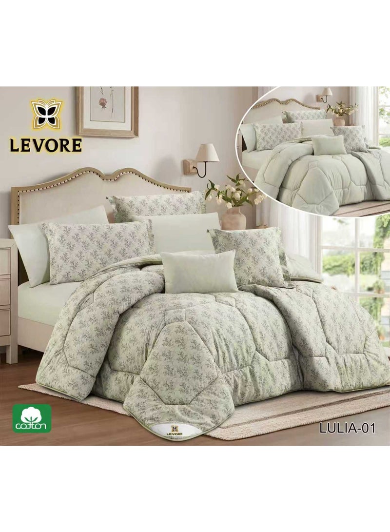 LEVORE 8-piece bedspread set, 100% soft cotton, floral pattern, double-sided, summer style, with filling and fastener, suitable for a 200x200 bed. - Image 2