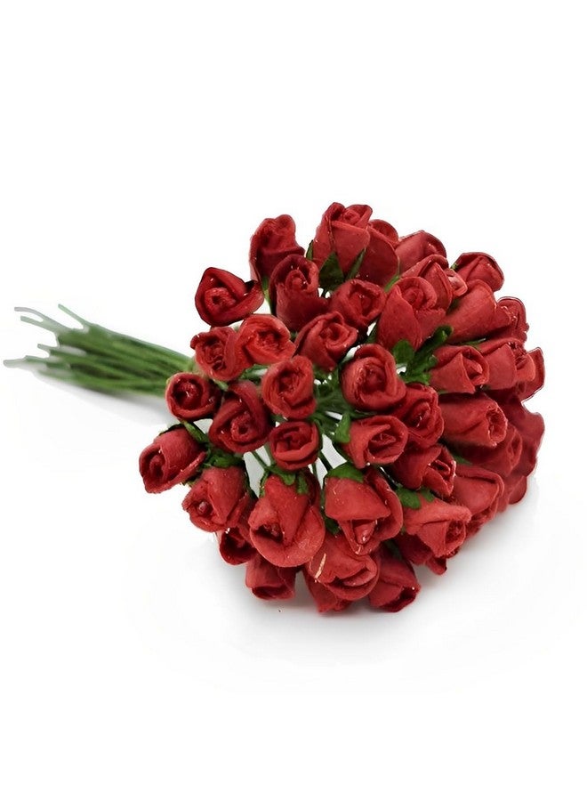 ChangThai Design Tiny ¼ Inch Diameter Red Rosebud Paper Rose 50 Pieces Bunch Of Flowers For Scrapbook Craft Mulberry Paper Mini Artificial Flower Card Wedding Dollhouse Décor - Image 1