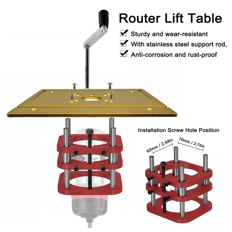 Router Table: Red Aluminum Alloy Construction - Hand Crank Height Adjustment Up To 51mm 4 Claw Clamping System for Woodworking Projects - Image 4