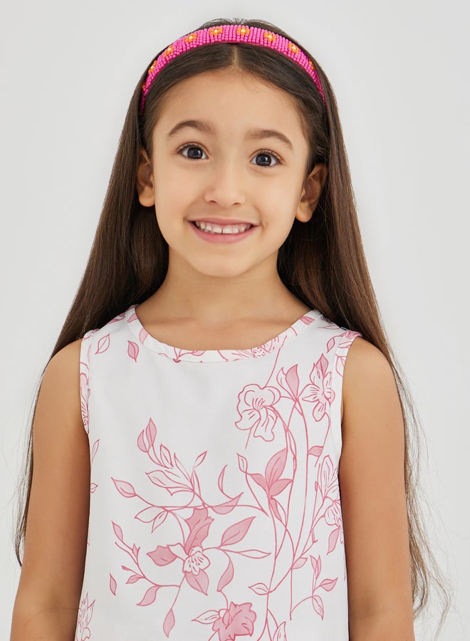 ستايلي طقم بلوزة بناتي بطبعات زهور وكشكشة مع بنطلون واسع بحافة غير متماثلة - Image 4