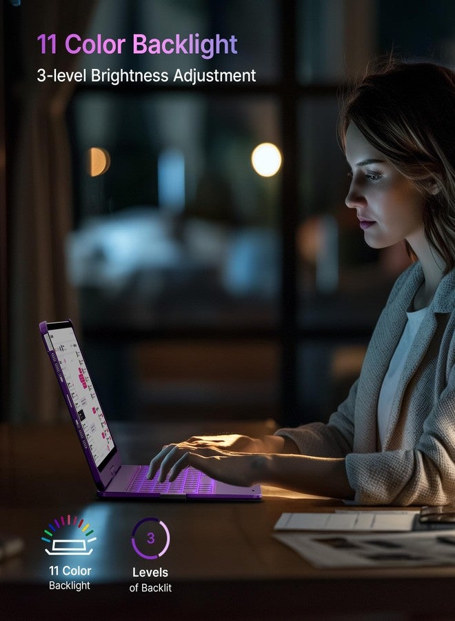 typecase غطاء لوحة مفاتيح Typecase Touch لجهاز iPad Pro مقاس 11 بوصة (M5/M4، 2025/2024)، لوحة مفاتيح لاسلكية بإضاءة خلفية بـ 11 لونًا، غطاء حماية قابل للدوران 360 درجة مع حامل قلم، لوحة لمس متعددة اللمس، بنفسجي - Image 4
