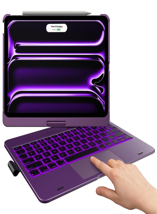 typecase غطاء لوحة مفاتيح Typecase Touch لجهاز iPad Pro مقاس 11 بوصة (M5/M4، 2025/2024)، لوحة مفاتيح لاسلكية بإضاءة خلفية بـ 11 لونًا، غطاء حماية قابل للدوران 360 درجة مع حامل قلم، لوحة لمس متعددة اللمس، بنفسجي - Image 1