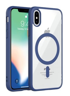 حافظة مغناطيسية لهاتف iPhone xs max، [شحن لاسلكي] [متوافقة مع Magsafe] لا تسبب الاصفرار وحماية من السقوط العسكري، غطاء حافظة هاتف شفاف (أزرق داكن)
