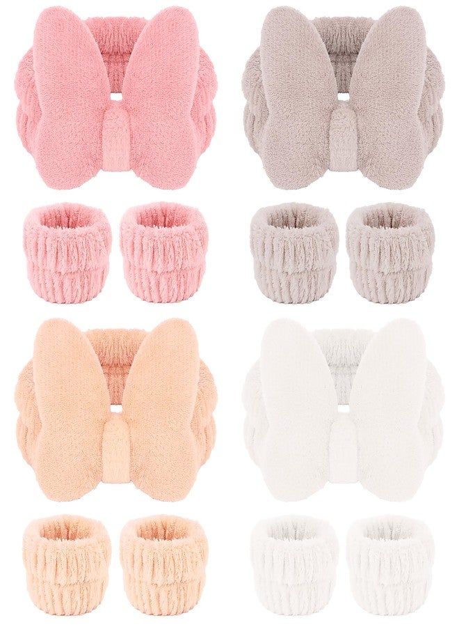 CAVETEE Spa Headband for Washing Face, 4 Pack Fuzzy Skincare Cute Butterfly Hair Band for Shower Yoga Beauty Soft Makeup Skin Care Hair Accessories for Women - Image 1