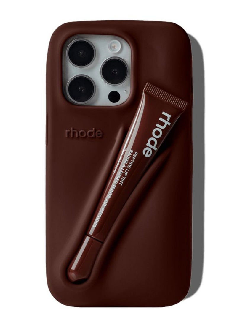 Rhode iPhone 14 Pro Phone Case with Lip Gloss ,Mobile phone case Lipstick Set (Espresso), Shockproof, scratch-resistant, portable, Rhode Applicable to iPhone 14 Pro - Image 2