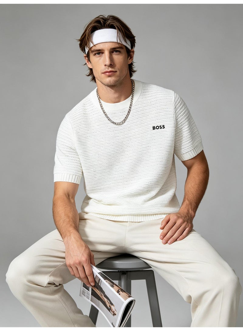BOSS Casual Short Sleeve Knit Top For Men And Women, Daily Wear Crew Neck Tee, Off‑White - Image 1