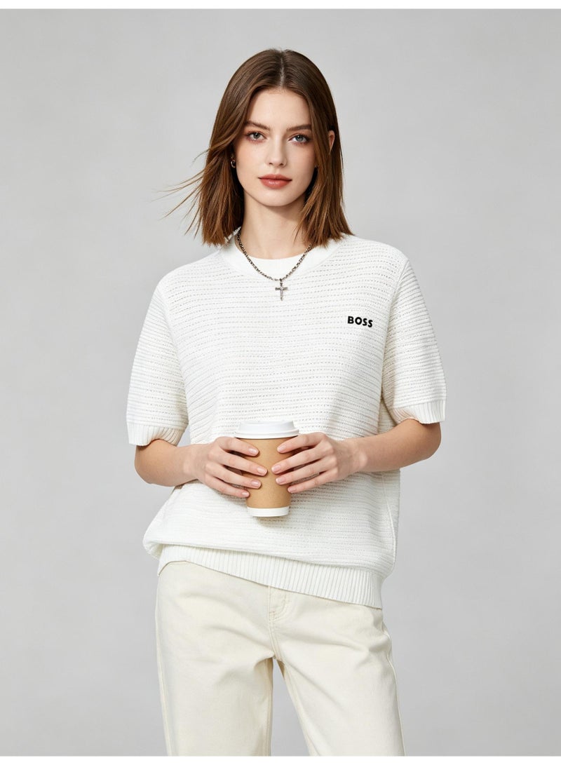 BOSS Casual Short Sleeve Knit Top For Men And Women, Daily Wear Crew Neck Tee, Off‑White - Image 4