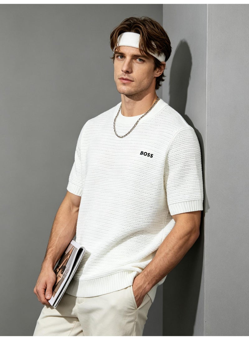 BOSS Casual Short Sleeve Knit Top For Men And Women, Daily Wear Crew Neck Tee, Off‑White - Image 3