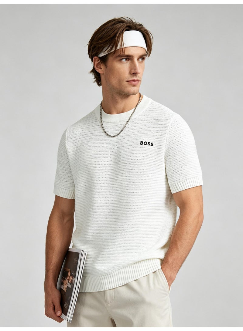 BOSS Casual Short Sleeve Knit Top For Men And Women, Daily Wear Crew Neck Tee, Off‑White - Image 2