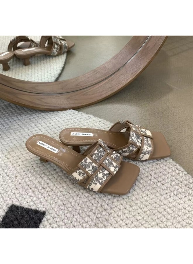Rup Art Women’s Small Heeled Open Toe Sandals – Thick Heel Slippers – Summer Party Slip-On Shoes for Walking & Comfort  - Image 5