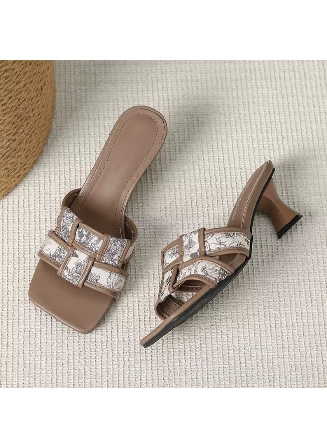 Rup Art Women’s Small Heeled Open Toe Sandals – Thick Heel Slippers – Summer Party Slip-On Shoes for Walking & Comfort  - Image 3