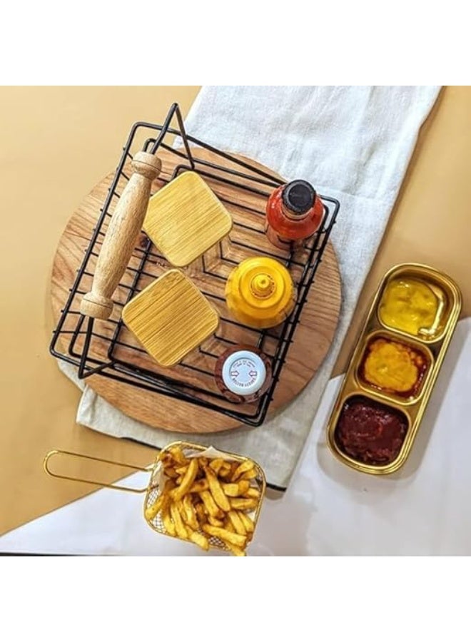 Metal Wire Storage Basket with Wooden Handle, Kitchen Jar Organizer, Black - Image 4