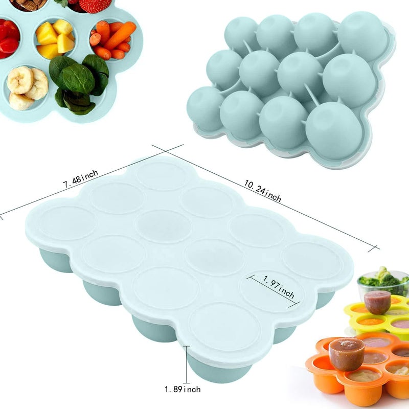 Samuelworld Baby Breast Milk and Food Storage Container, 12 Portions x 2.5oz, Stackable Food Grade Silicone Tray with Clip-On Hard Lid for Homemade Purees, Vegetables & Fruits - Teal - Image 5