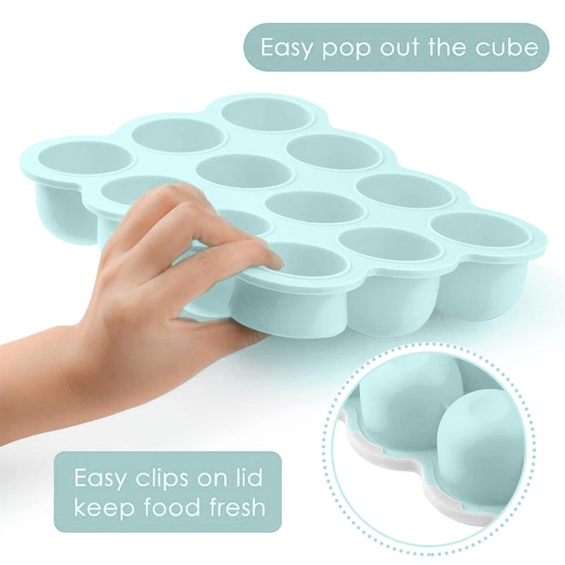 Samuelworld Baby Breast Milk and Food Storage Container, 12 Portions x 2.5oz, Stackable Food Grade Silicone Tray with Clip-On Hard Lid for Homemade Purees, Vegetables & Fruits - Teal - Image 3