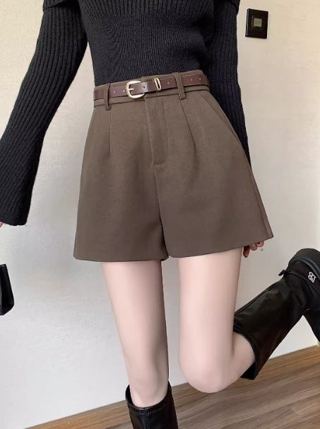 plus size chubby girl Wide Leg Shorts Womens Autumn and Winter Sweater Woolen Pants Straight Leggings Hip Covering Slim Boots Trendy Brown - Image 1