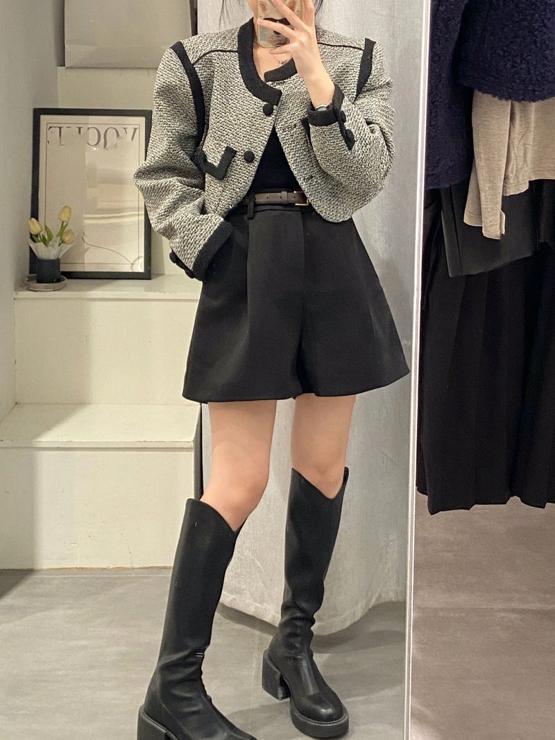 plus size chubby girl Wide Leg Shorts Womens Autumn and Winter Sweater Woolen Pants Straight Leggings Hip Covering Slim Boots Trendy Brown - Image 2