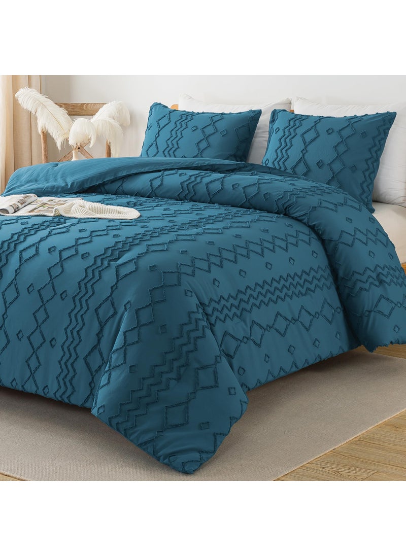 Andency Andency Teal Tufted Comforter Set King(104x90Inch)  3 Pieces(1 Boho Comforter  2 Pillowcases) Textured Farmhouse Comforter  Soft Microfiber Down Alternative Geometric Comforter Bedding Set  - Image 1