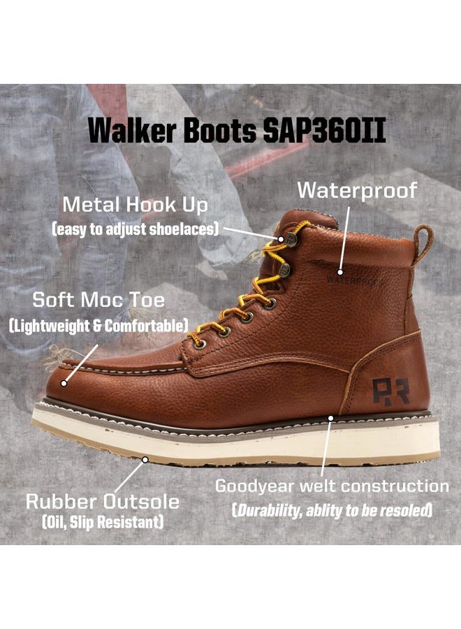 Rockrooster Walker Waterproof Work Boots for Men, 6" Moc Soft Toe Comfort Wedge Rubber Boots, Arch Support Anti-Fatigue Asphalt Boots, Leather Insulated Safety Boots, Electric Hazard (SAP3602 US 10.5) - Image 2