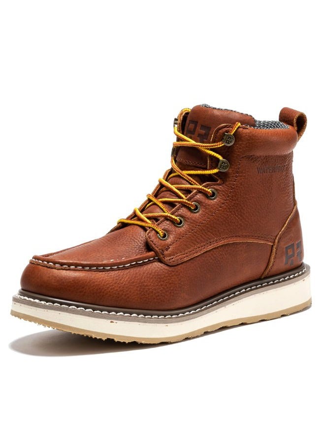 Rockrooster Walker Waterproof Work Boots for Men, 6" Moc Soft Toe Comfort Wedge Rubber Boots, Arch Support Anti-Fatigue Asphalt Boots, Leather Insulated Safety Boots, Electric Hazard (SAP3602 US 10.5) - Image 1