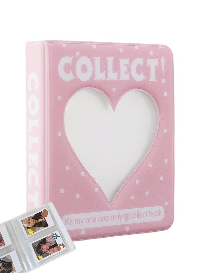 Generic 3 Inch Mini Kpop Photo Album with 128 Pockets, Heart Hollow Design, Super Kawaii Photocard Holder Binder for Business Card DIY Collection (Pink) - Image 1