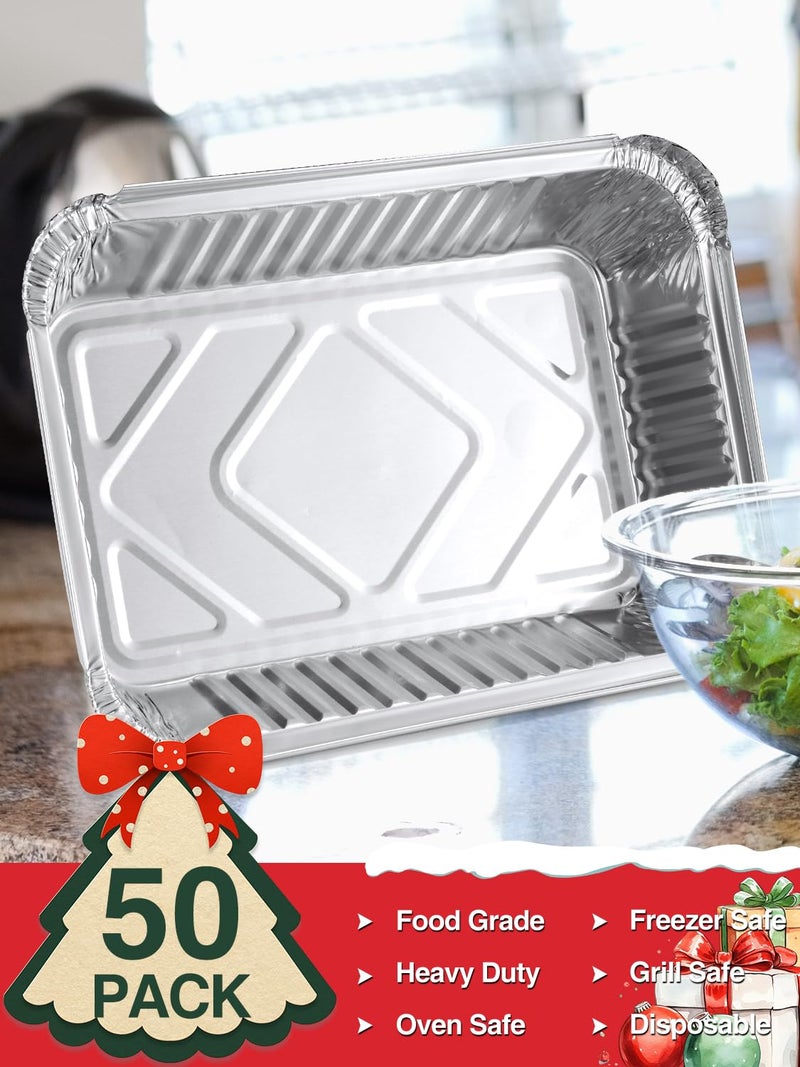 NEEBAKE 50 Pack 8x6 Disposable Aluminum Pans with Lids Aluminum-Foil-Pans-Tin-Foil-Baking-Pans-Tin-Trays-Food-To-Go-Containers-for-Meal-Prep-Cooking-Roasting-Heating-Takeout - Image 3