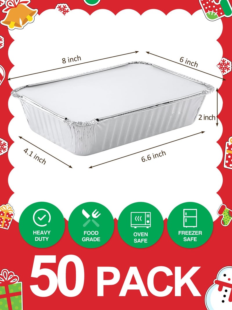 NEEBAKE 50 Pack 8x6 Disposable Aluminum Pans with Lids Aluminum-Foil-Pans-Tin-Foil-Baking-Pans-Tin-Trays-Food-To-Go-Containers-for-Meal-Prep-Cooking-Roasting-Heating-Takeout - Image 2