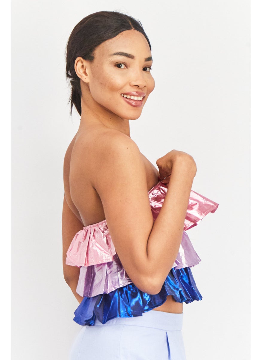 Collective The Label Women Straight Across Strapless Metallic Tube, Pink Combo  - Image 2