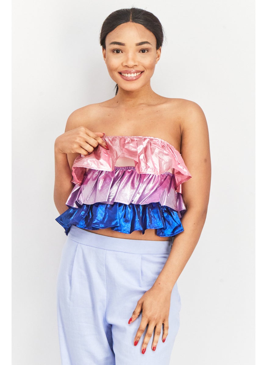 Collective The Label Women Straight Across Strapless Metallic Tube, Pink Combo  - Image 1