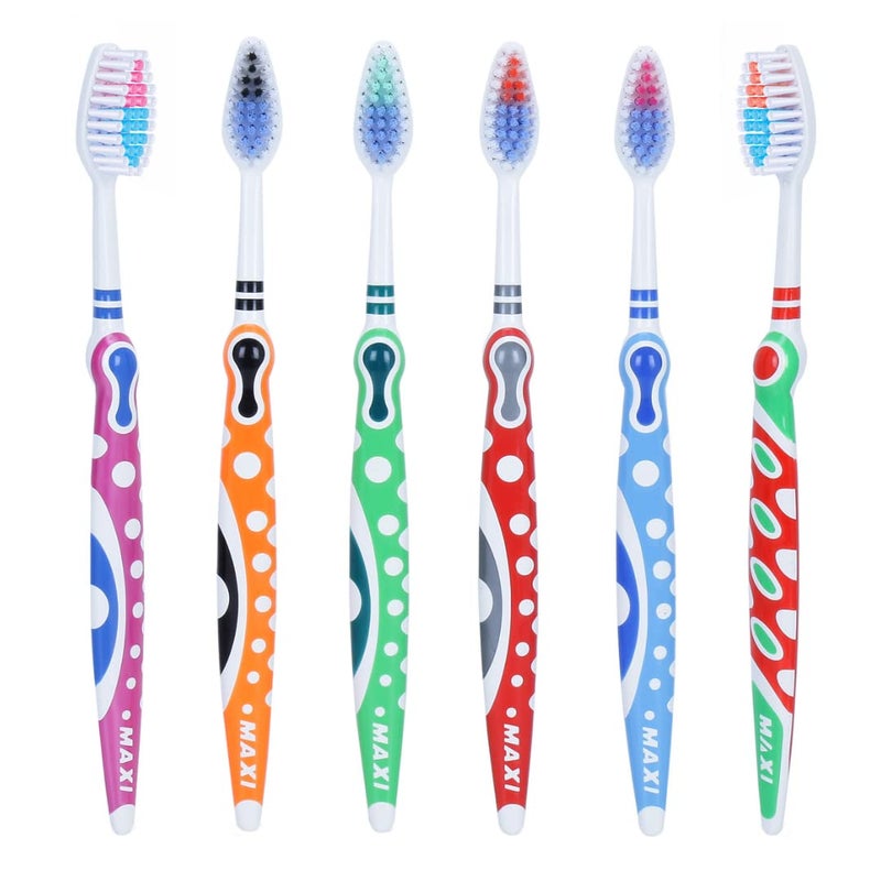 MAXI Adult Cherry Soft Bristles Manual Toothbrush For Sensitive Teeth, Multicolor (Pack Of 12) - Image 1