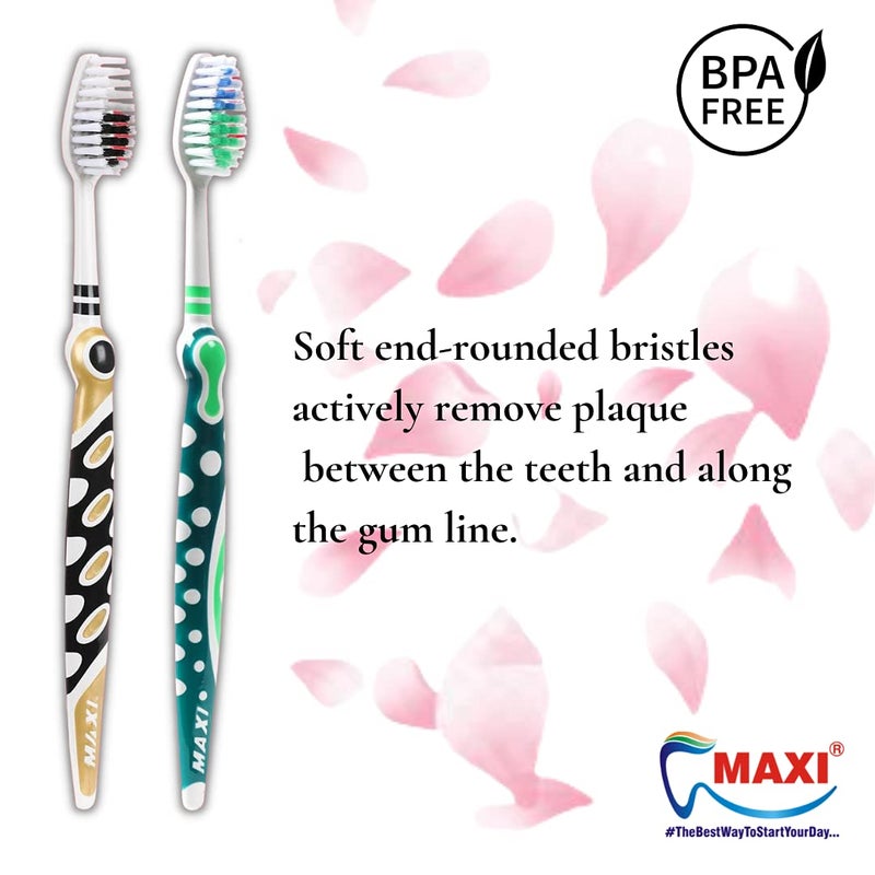 MAXI Adult Cherry Soft Bristles Manual Toothbrush For Sensitive Teeth, Multicolor (Pack Of 12) - Image 2