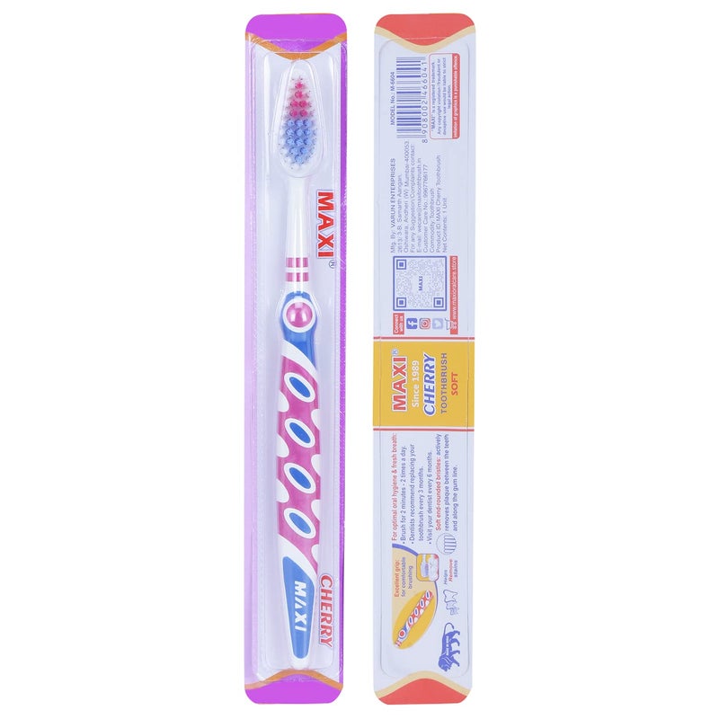 MAXI Adult Cherry Soft Bristles Manual Toothbrush For Sensitive Teeth, Multicolor (Pack Of 12) - Image 4