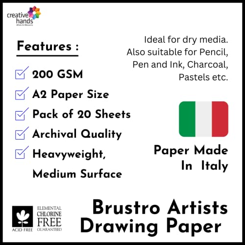 Brustro Artists Drawing Paper 200 GSM A2 Size, 20 Sheets - Image 2