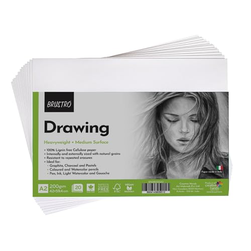 Brustro Artists Drawing Paper 200 GSM A2 Size, 20 Sheets - Image 1