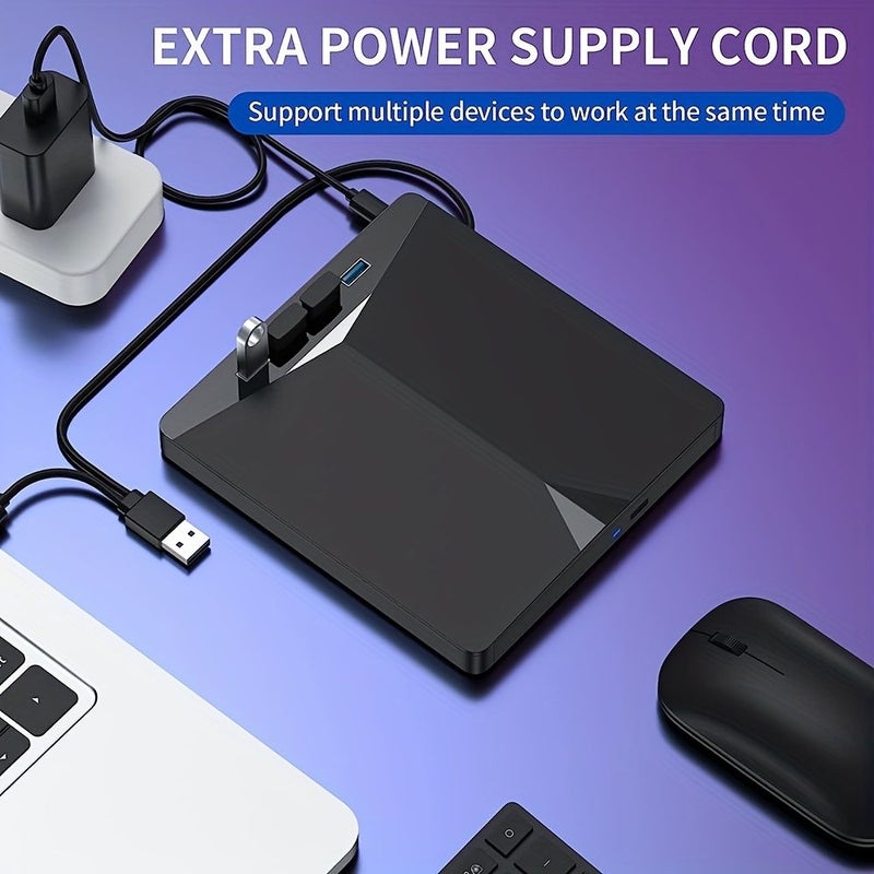 7 في 1 مشغل أقراص CD DVD خارجي للابتوب USB 3.0 نوع C محرك أقراص DVD محمول ناسخ أقراص CD مشغل أقراص ضوئي متوافق مع ويندوز 11 10 8 7 لينكس ماك أو إس أسود - Image 5