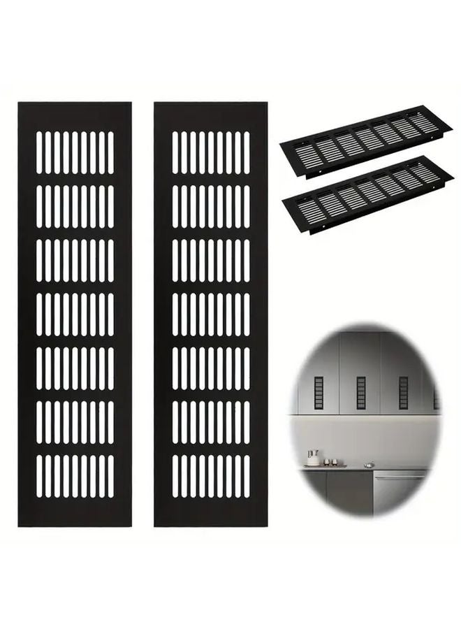 2pcs Black Aluminum Alloy Rectangular Ventilation Grilles Metal Mesh Cabinet Cover - Image 2